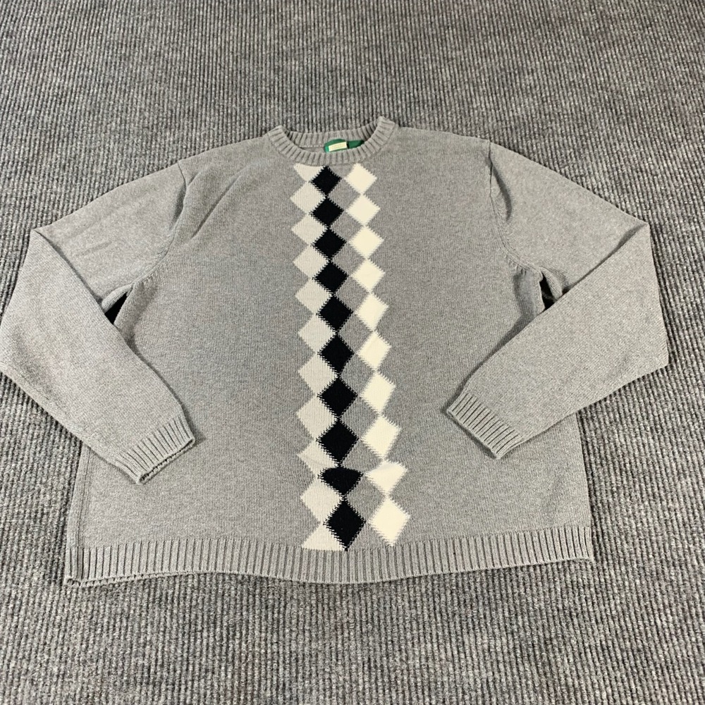 VTG Falls Creek Sweater Mens Large Gray Diamond Argyle Cotton Heavyweight Retro